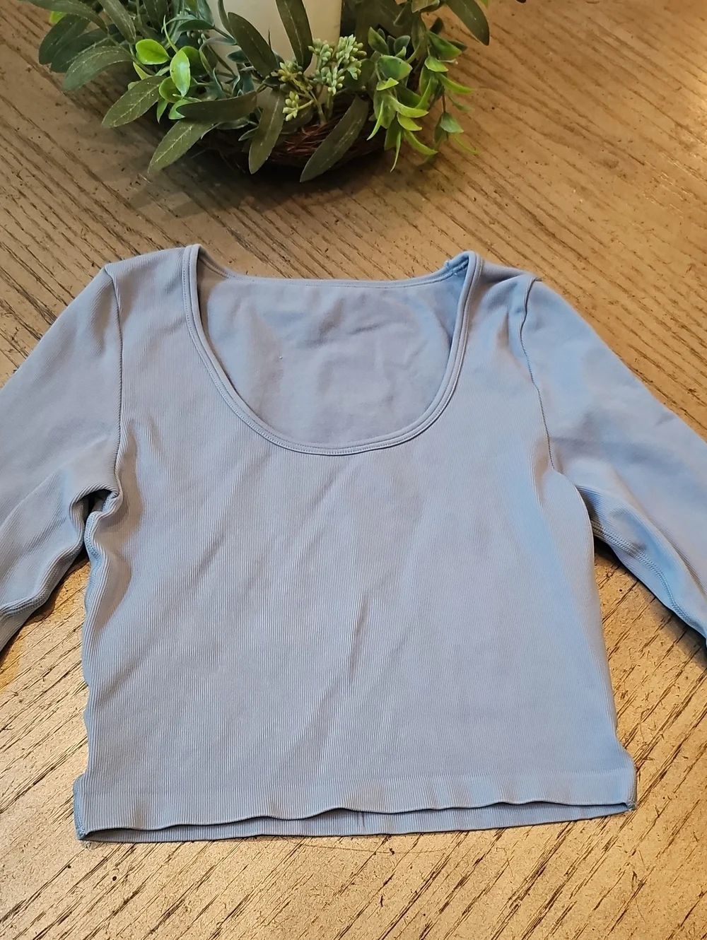 Ribbed Long Sleeve Crop Top Blue Size S